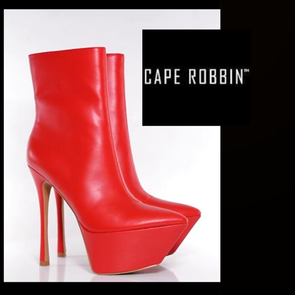 Cape Robbin Busaba Pointy Toe Platform Boots Red Sz 7.5 NIB
